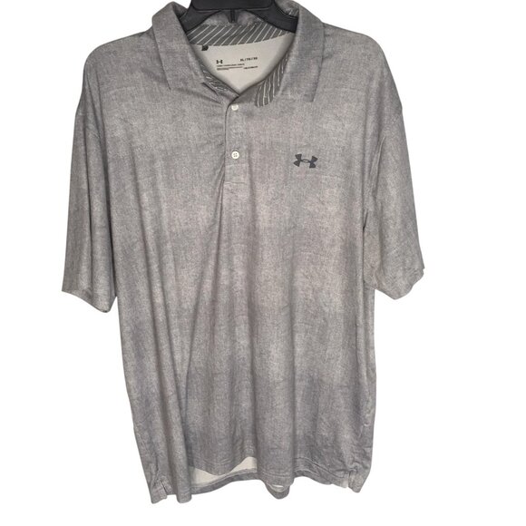 Under Armour Polo Shirt Mens XL Gray HeatGear Loose Golf Performance SS - Picture 2 of 9
